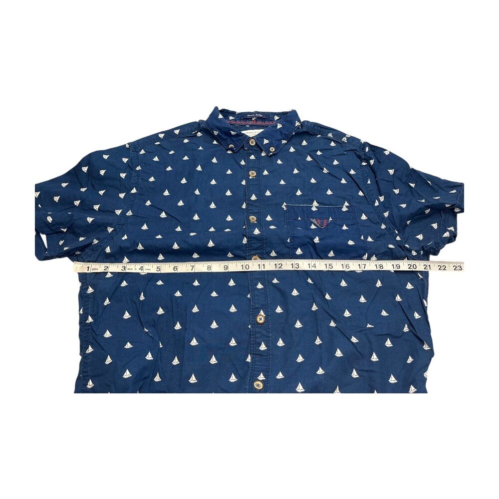 Denim & Flower Shirt Men's Large Navy Sailboat Print Cotton Slim Fit Button-Down - Picture 4 of 8